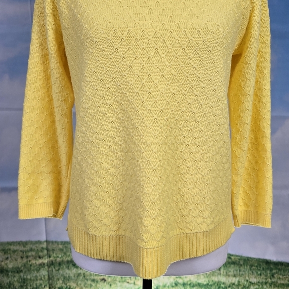 TALBOTS | 100% COTTON LIGHTWEIGHT PRETZEL KNIT CROPPED SLEEVE SWEATER - Picture 11 of 15